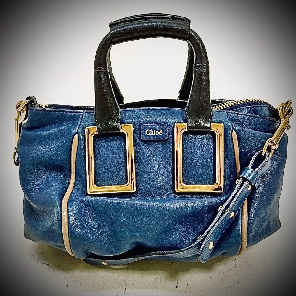 Chloe Blue and Black Crossbody Bag with Gold Accents